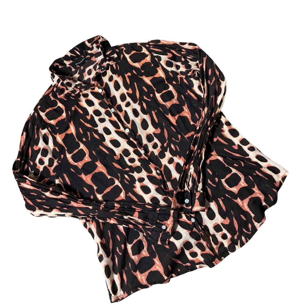 Le Lis Blanc Abstract Animal Print Button Down Shirt Womens 40 Brown Long Sleeve